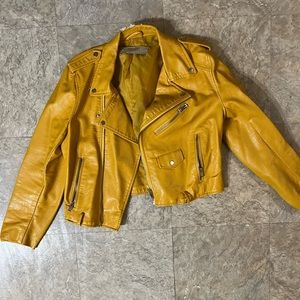 Zara cropped Faux Leather Jacket (Worn) Mustard